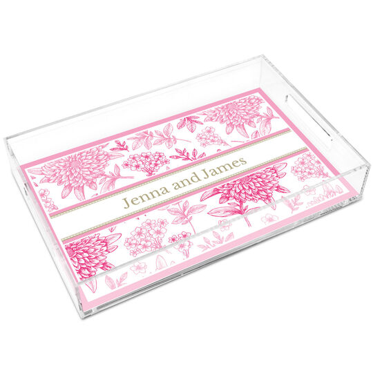 Pink & Raspberry Pom Poms Lucite Tray